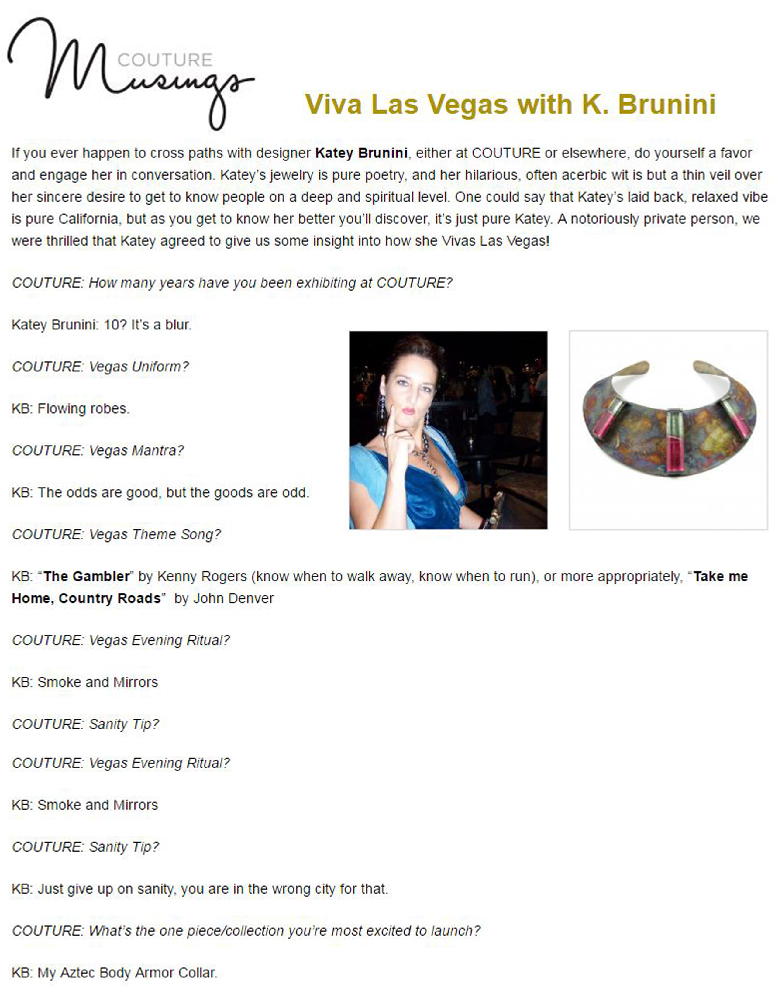 K. Brunini Jewels, Couture Musings, Last Word Communications, Couture, Jewelery