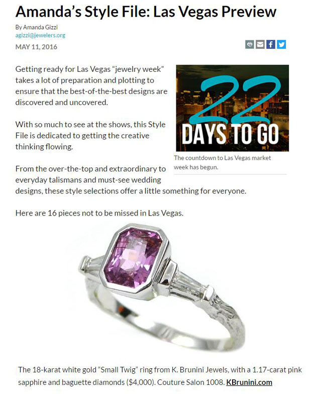 K Brunini, K Brunini Jewels, National Jeweler, Jeweler's of America, Amanada's Style File, Couture, Las Vegas