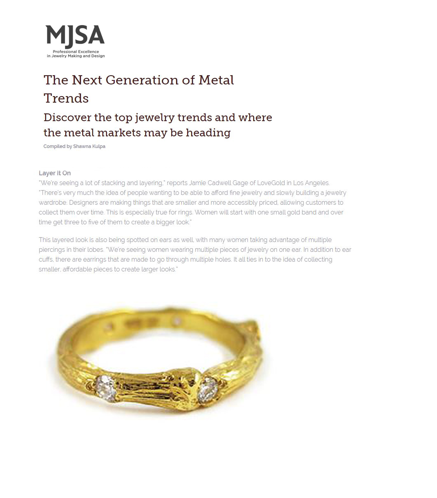 MJSA Metal Trends K Brunini Jewels Twig Ring