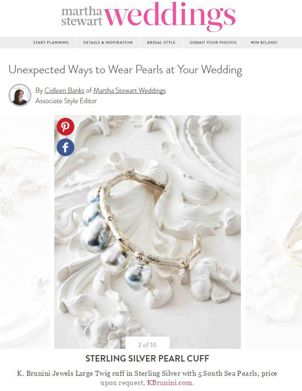 K Brunini, Martha Stewart Weddings, Pearl, Cuff, Wedding