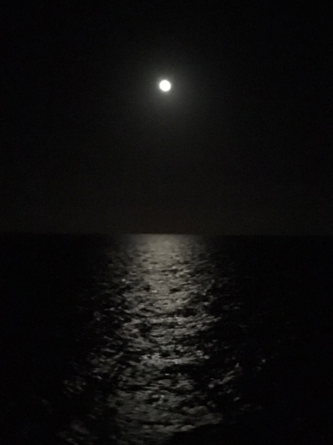 Moon, K Brunini, Ocean, Night, Dark, Moonlight